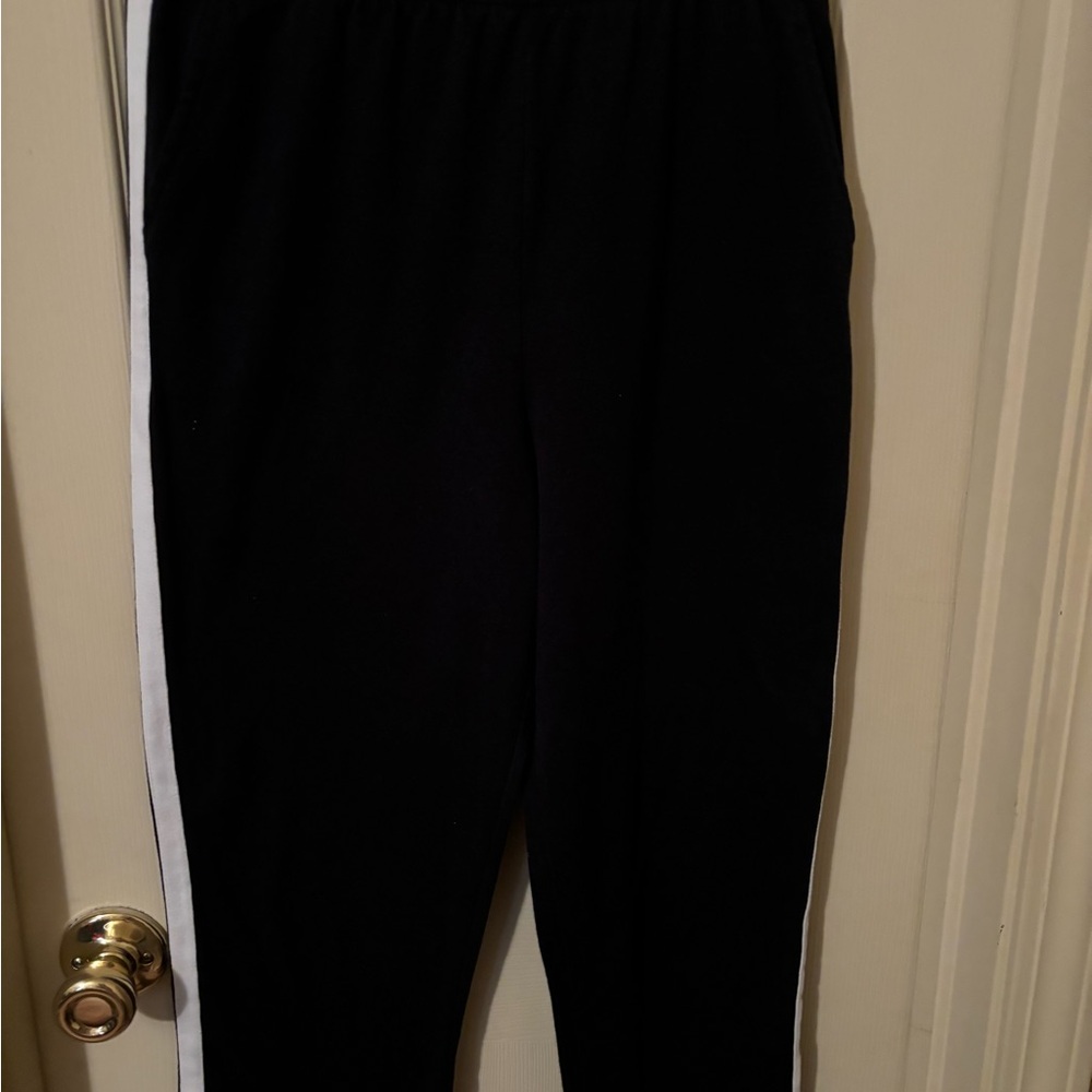 Womens Blair petite small black sweatpants with white stripe